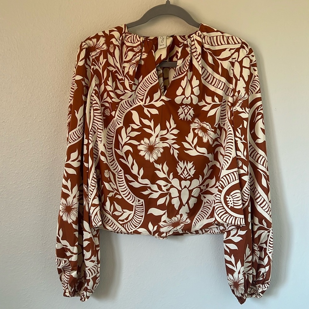 Joie Burnt Orange Cream Botanical Floral Print Blouse Medium